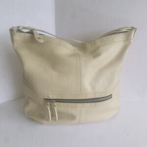 Le Solim Leather Hobo Bag Large Ivory Tote with Crossbody Removable Strap Italy